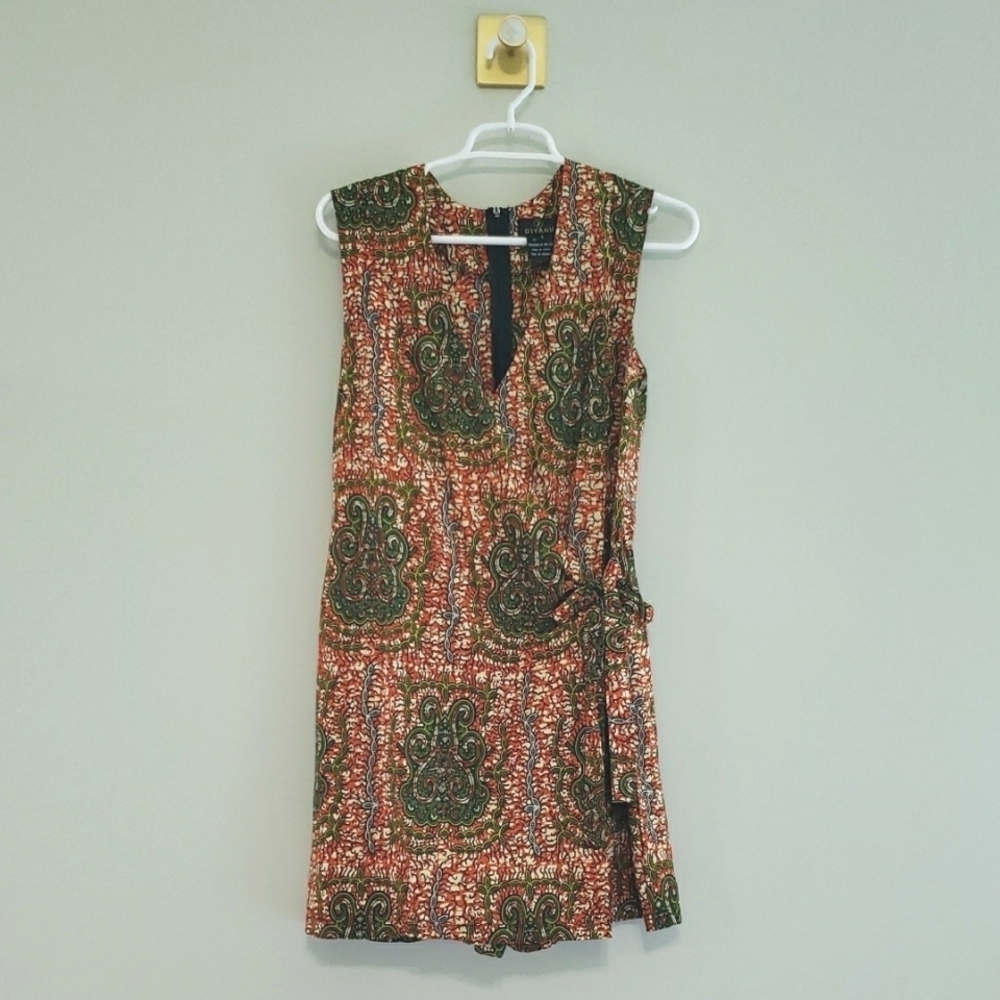D'iyanu Wrap Romper Shorts Small Orange Green African Print Sleeveless Cotton